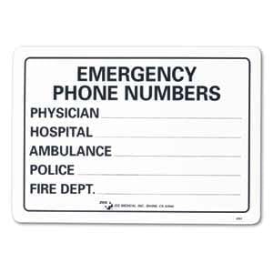 ZEE Medical Emergency Phone Numbers, 10" x 14"