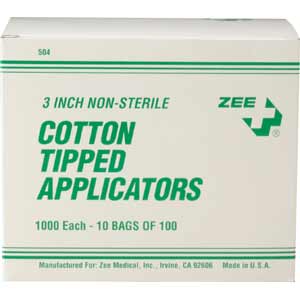 ZEE Medical Cotton Tip Applicators 3" 100 vial
